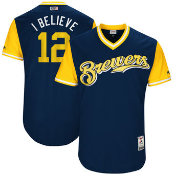 Men's Milwaukee Brewers Stephen Vogt I Believe Majestic Navy 2017 Players Weekend Authentic Jersey