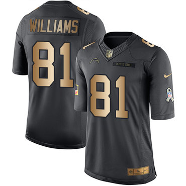 Nike Los Angeles Chargers #81 Mike Williams Black Men's Stitched NFL Limited Gold Salute To Service Jersey