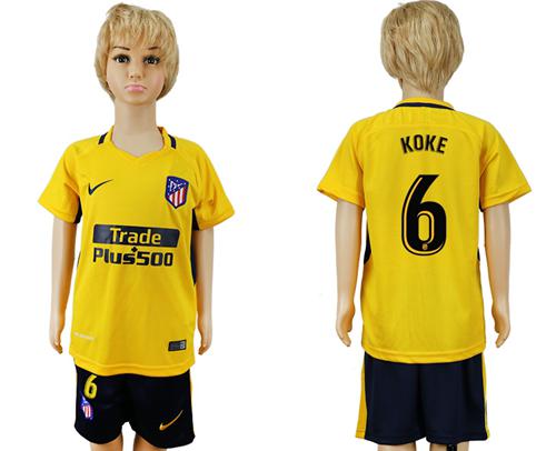 Atletico Madrid #6 Koke Away Kid Soccer Club Jersey