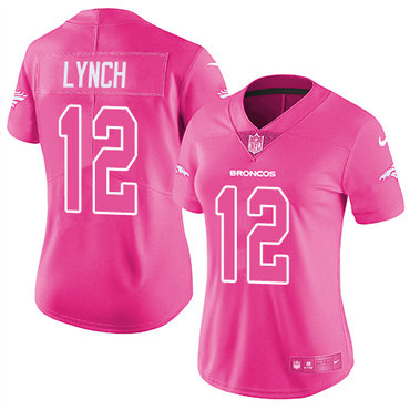 Nike Broncos #12 Paxton Lynch Pink Women's Stitched NFL Limited Rush Fashion Jersey