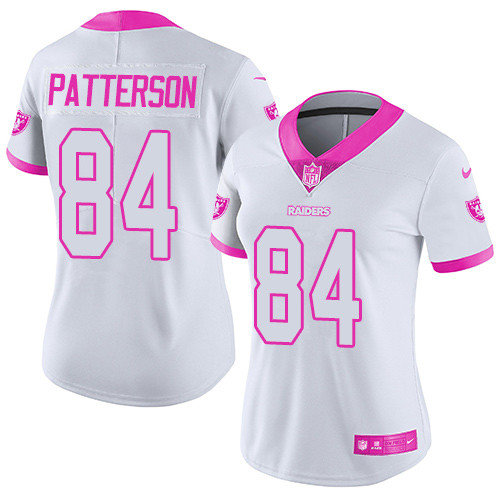 Nike Raiders #84 Cordarrelle Patterson White Pink Women's Stitched NFL Limited Rush Fashion Jersey