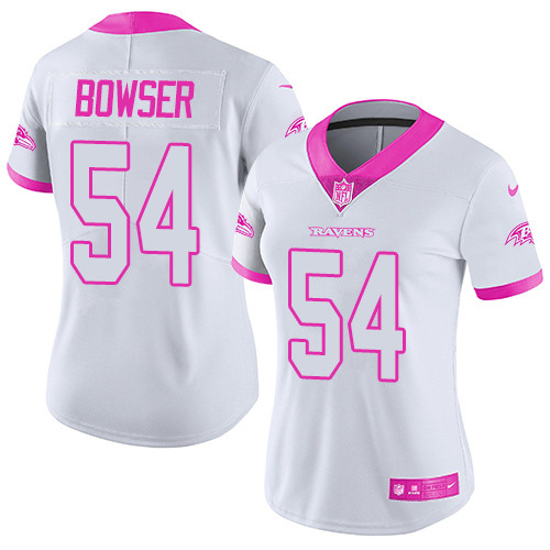 Women's Nike Ravens #54 Tyus Bowser White Pink Stitched NFL Limited Rush Fashion Jersey