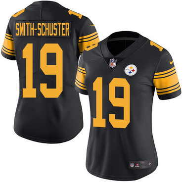 Women's Nike Steelers #19 JuJu Smith-Schuster Black Stitched NFL Limited Rush Jersey