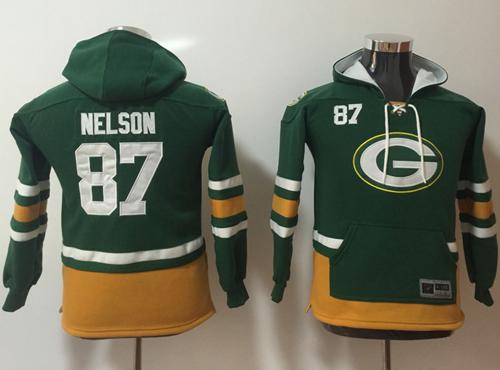 Nike Green Bay Packers #87 Jordy Nelson Green Youth Name & Number Pullover NFL Hoodie