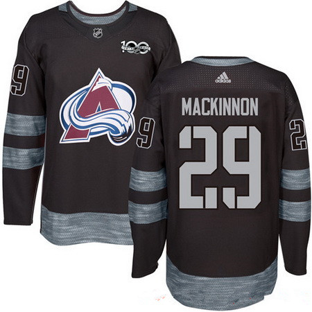 Men's Colorado Avalanche #29 Nathan MacKinnon Black 100th Anniversary Stitched NHL 2017 adidas Hockey Jersey