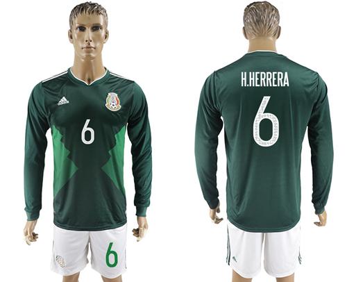 Mexico #6 H.Herrera Home Long Sleeves Soccer Country Jersey