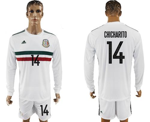 Mexico #14 Chicharito Away Long Sleeves Soccer Country Jersey