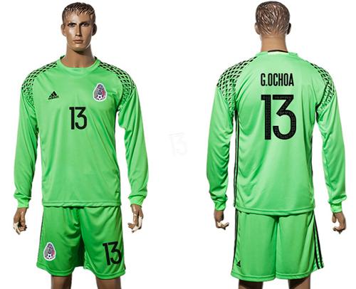 Mexico #13 G.Ochoa Green Long Sleeves Goalkeeper Soccer Country Jersey