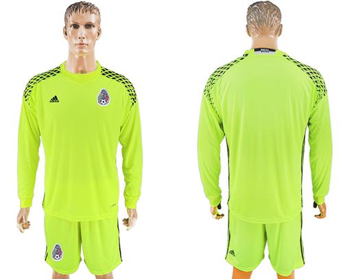 Mexico Blank Shiny Green Long Sleeves Goalkeeper Soccer Country Jersey