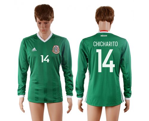 Mexico #14 Chicharito Home Long Sleeves Soccer Country Jersey