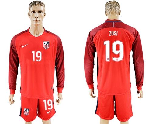 USA #19 Zusi Away Long Sleeves Soccer Country Jersey