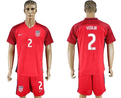 USA #2 Yedlin Red Home Soccer Country Jersey