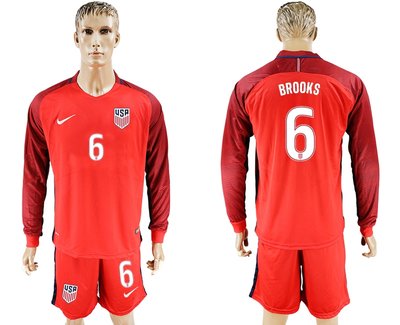 USA #6 Brooks Home Long Sleeves Soccer Country Jersey