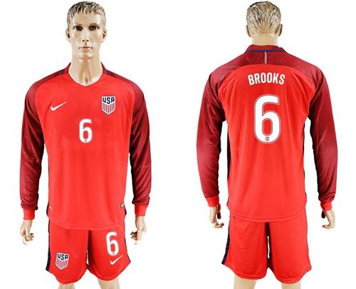 USA #6 Brooks Away Long Sleeves Soccer Country Jersey