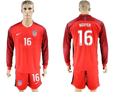 USA #16 Nguyen Home Long Sleeves Soccer Country Jersey