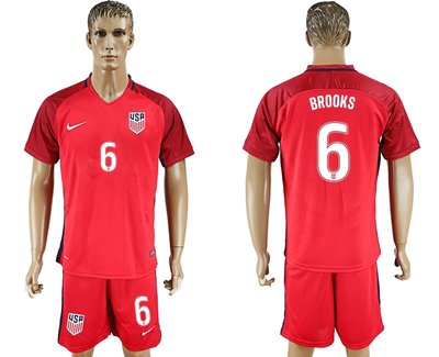 USA #6 Brooks Red Home Soccer Country Jersey