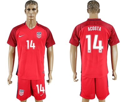 USA #14 Acosta Red Home Soccer Country Jersey