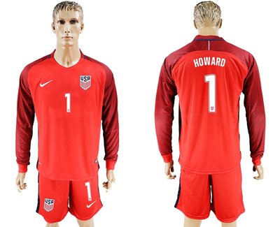 USA #1 Howard Home Long Sleeves Soccer Country Jersey