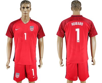 USA #1 Howard Red Long Sleeves Soccer Country Jersey