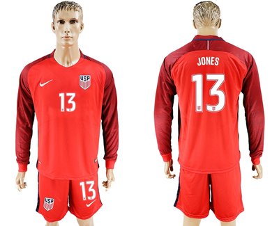 USA #13 Jones Home Long Sleeves Soccer Country Jersey