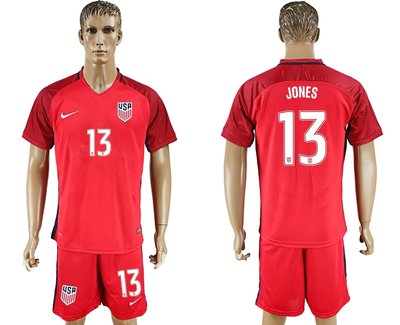 USA #13 Jones Red Home Soccer Country Jersey