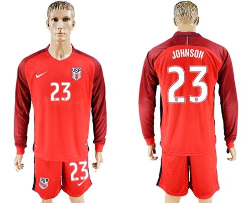 USA #23 Johnson Away Long Sleeves Soccer Country Jersey