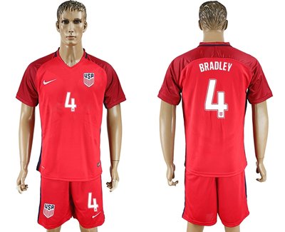 USA #4 Bradley Red Home Soccer Country Jersey