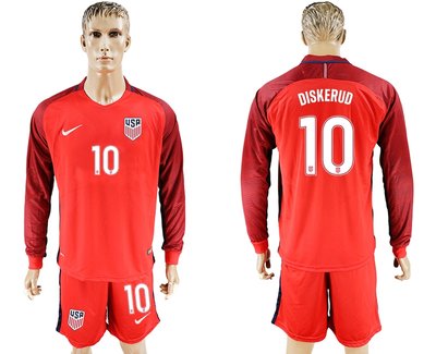 USA #10 Diskerud Home Long Sleeves Soccer Country Jersey