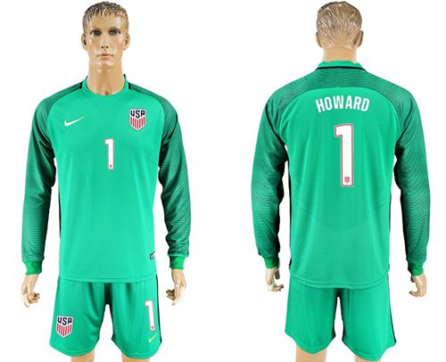 USA #1 Howard Green Long Sleeves Goalkeeper Soccer Country Jersey