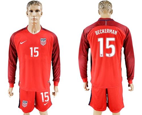 USA #15 Beckerman Away Long Sleeves Soccer Country Jersey