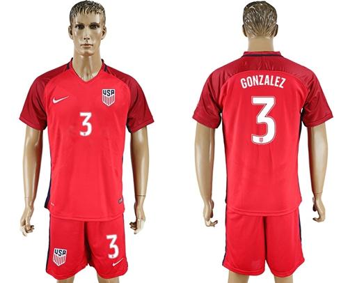 USA #3 Gonzalez Away Soccer Country Jersey