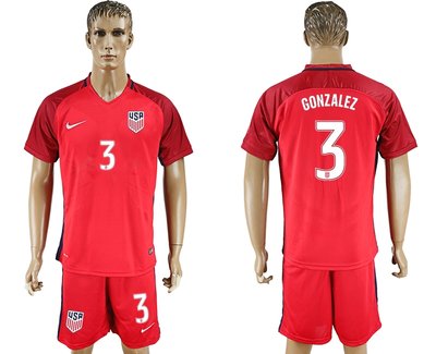 USA #3 Gonzalez Red Home Soccer Country Jersey