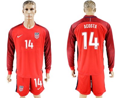 USA #14 Acosta Home Long Sleeves Soccer Country Jersey