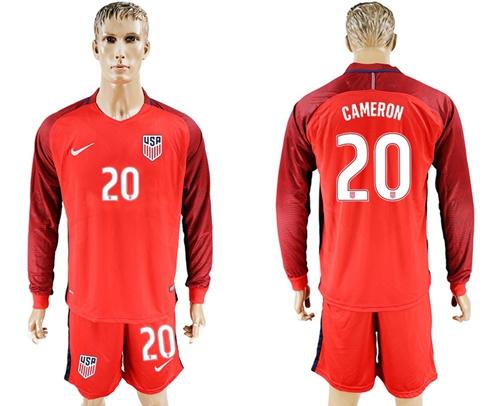 USA #20 Cameron Away Long Sleeves Soccer Country Jersey