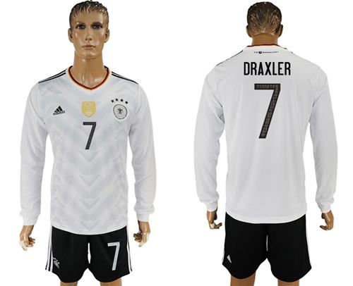 Germany #7 Draxler White Home Long Sleeves Soccer Country Jersey