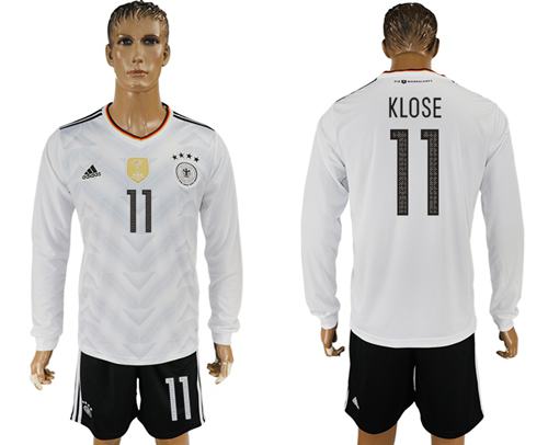 Germany #11 Klose White Home Long Sleeves Soccer Country Jersey