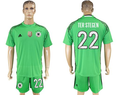 Germany #22 Ter Stegen Green Goalkeeper Soccer Country Jersey