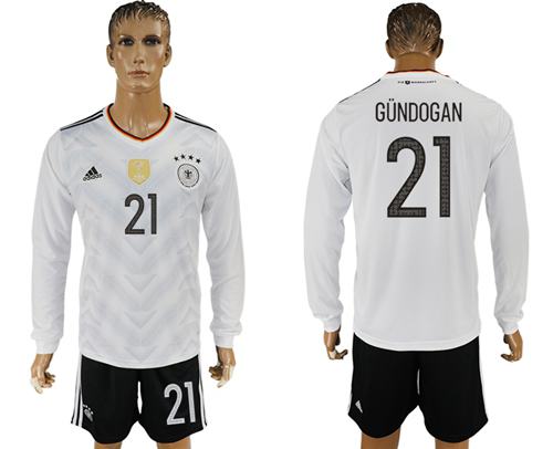 Germany #21 Gundogan White Home Long Sleeves Soccer Country Jersey