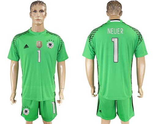 Germany #1 Neuer Green Goalkeeper Soccer Country Jersey