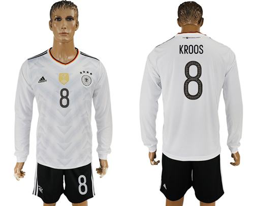 Germany #8 Kroos White Home Long Sleeves Soccer Country Jersey