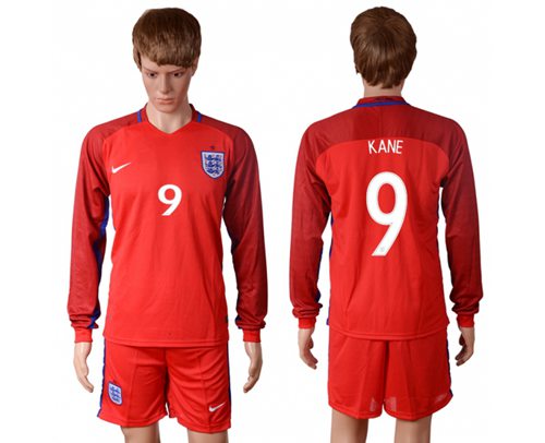 England #9 Kane Away Long Sleeves Soccer Country Jersey