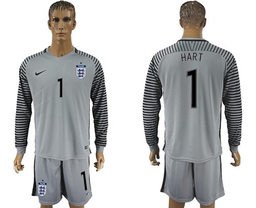 England #1 Hart Grey Goalkeeper Long Sleeves Soccer Country Jersey