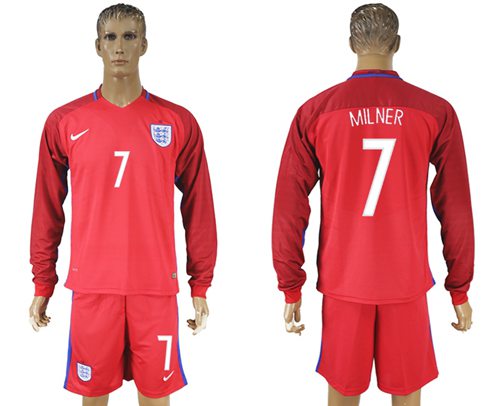 England #7 Milner Away Long Sleeves Soccer Country Jersey