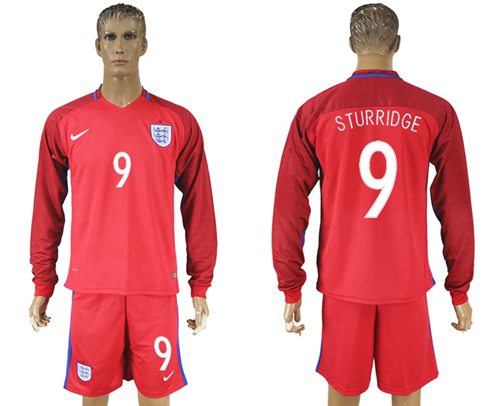 England #9 Sturridge Away Long Sleeves Soccer Country Jersey