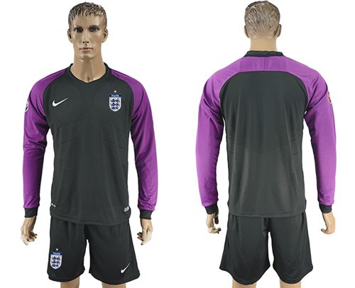 England Blank Black Long Sleeves Goalkeeper Soccer Country Jersey