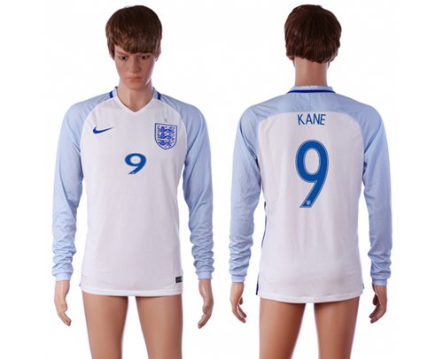 England #9 Kane Home Long Sleeves Soccer Country Jersey