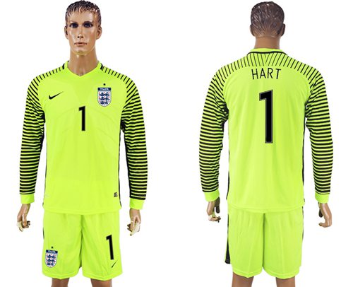 England #1 Hart Green Long Sleeves Goalkeeper Soccer Country Jersey