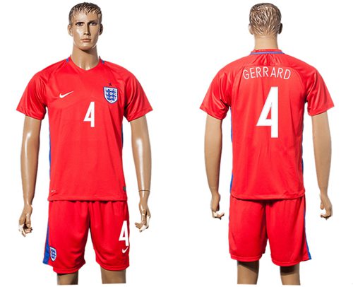 England #4 Gerrard Away Soccer Country Jersey