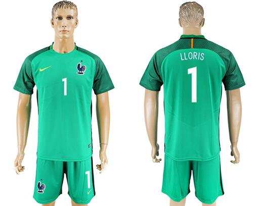 France #1 LLORIS Green Goalkeeper Soccer Country Jersey