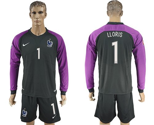 France #1 LLORIS Black Goalkeeper Long Sleeves Soccer Country Jersey